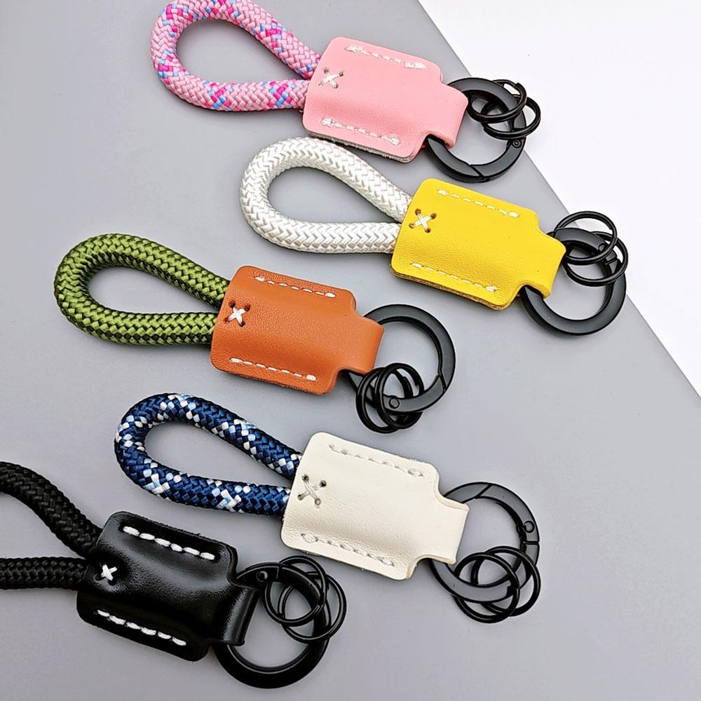 Personalized Custom Name Engraved Leather Braid Rope Keychain Anti Lost Handmade Car Key Chain Ring Pendant Women Men Gift