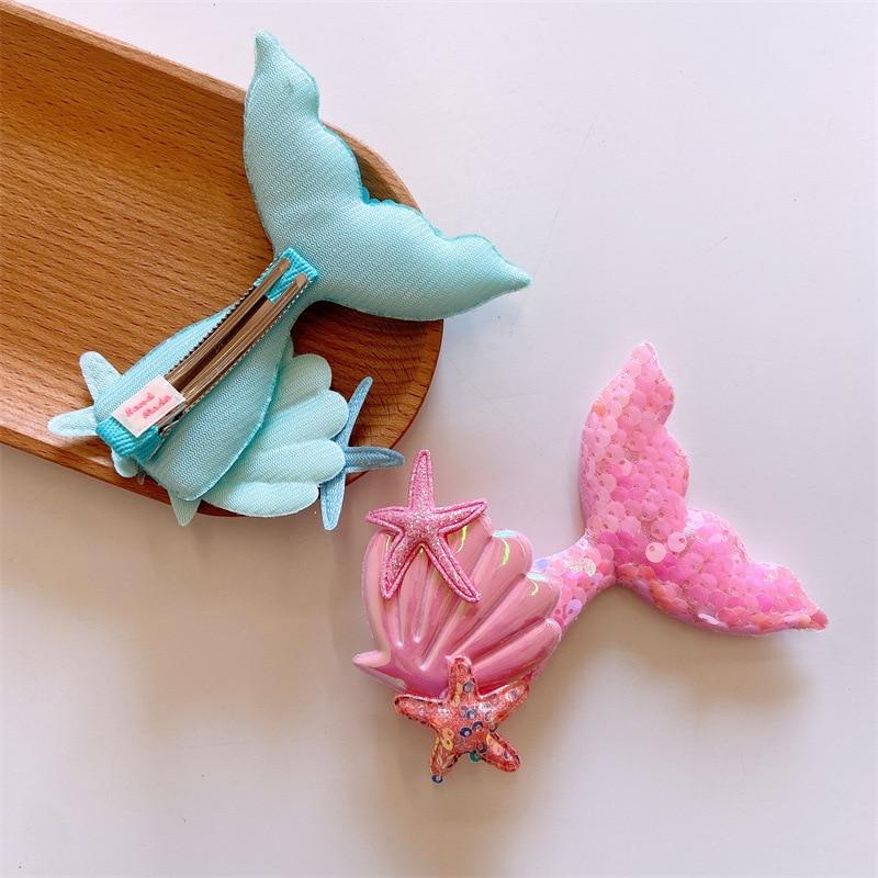 1 bucată fete desene animate sirenă stea de mare coajă de păr agrafe pentru copii cu paiete laser barete agrafe de păr pentru bebeluși sclipici accesorii pentru păr