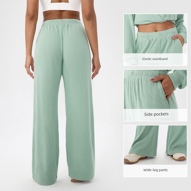 Athletic Pants Autumn and Winter Waffle Casual Long Pants European and American Solid Color Loose Wide-Leg Pants Fitness Training Long Pants for Women