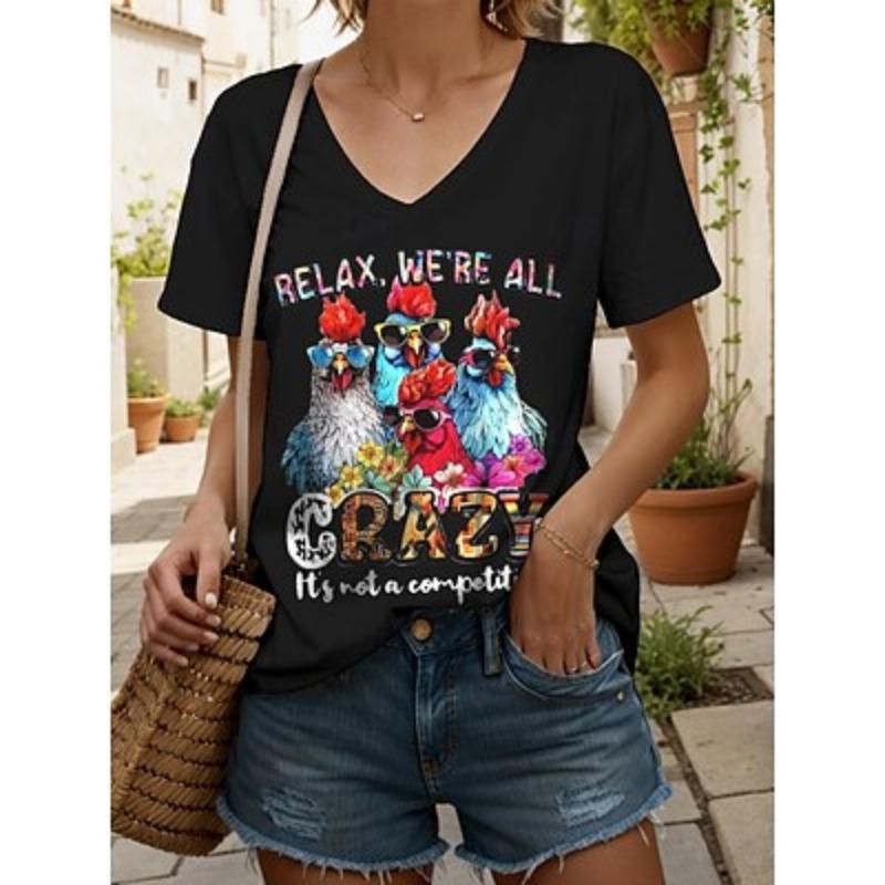 

Women s Blouse Graphic Animal Rooster Vintage Stylish Classic Short Sleeve V Neck Regular Tops Print Summer 2XL