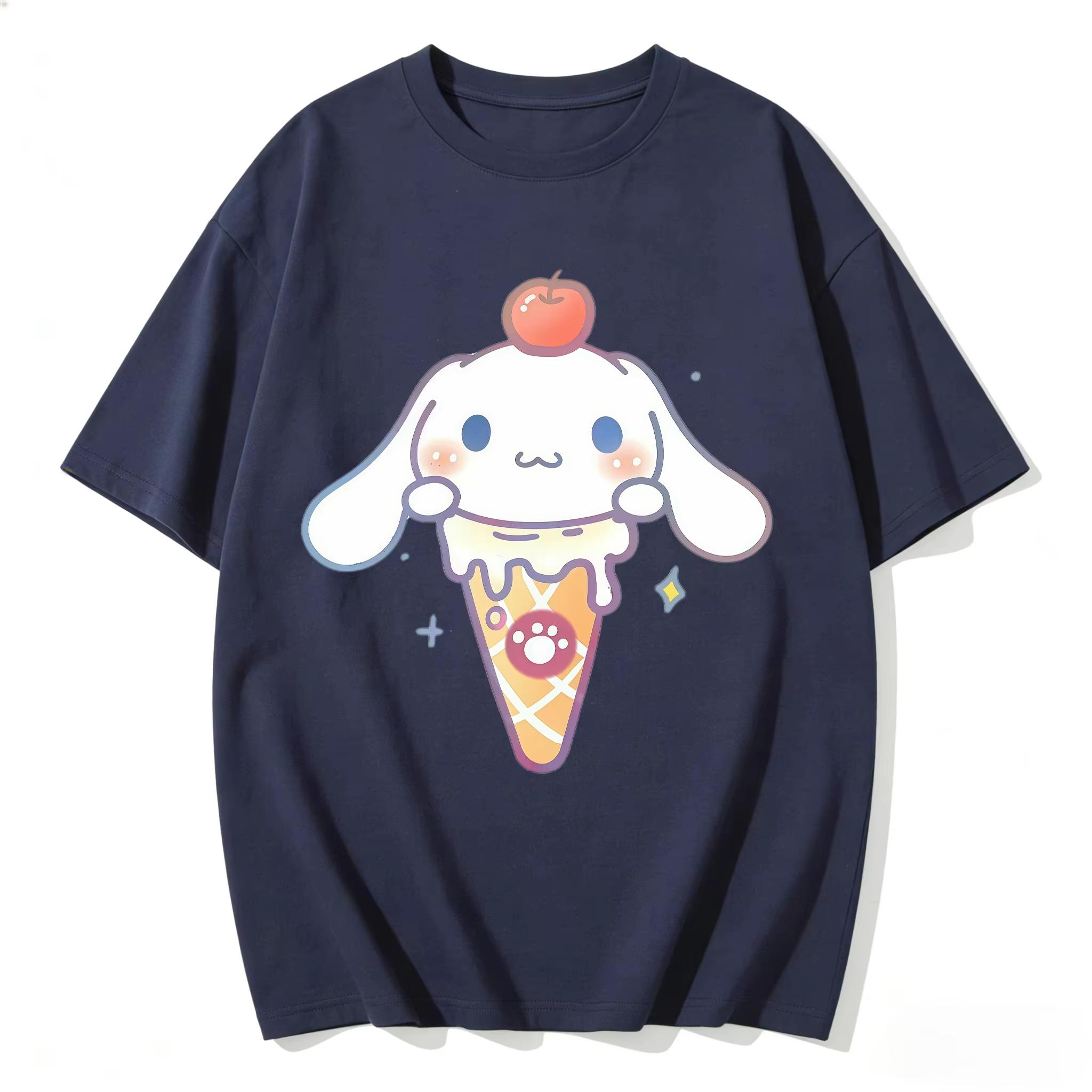 

2026 Cinnamoroll Tee Soft Cotton Short Sleeve Crew Neck Cute Print Lightweight Summer Top for Women Daily Casual Wear S