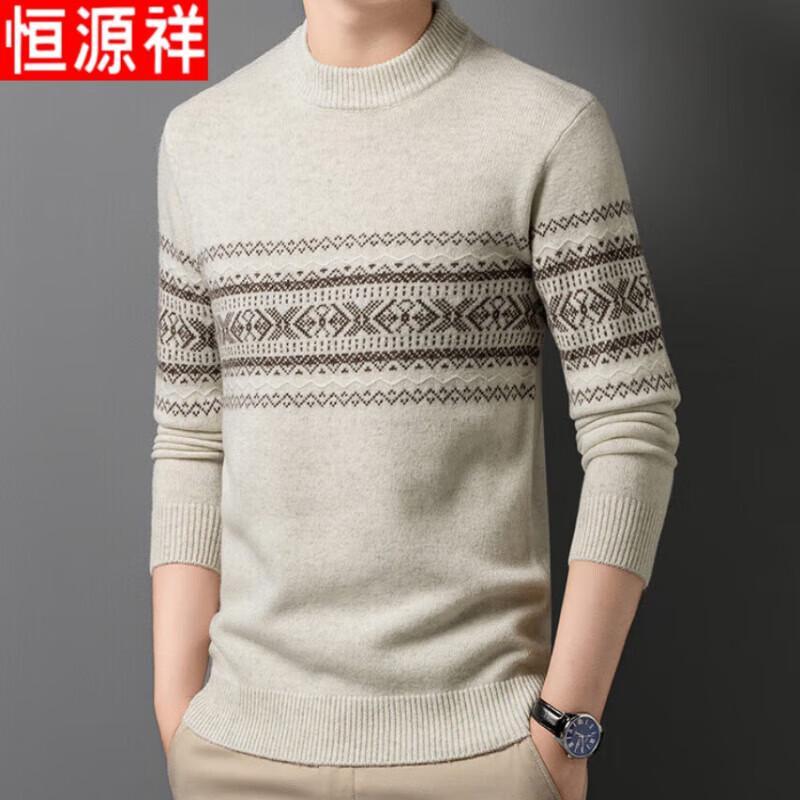 Hengyuanxiang Men's 100% Wool Thickened Winter Sweater