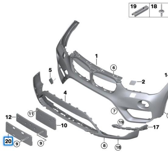 BMW X1 F49 Front Bumper License Plate Holder - Model 51137361548