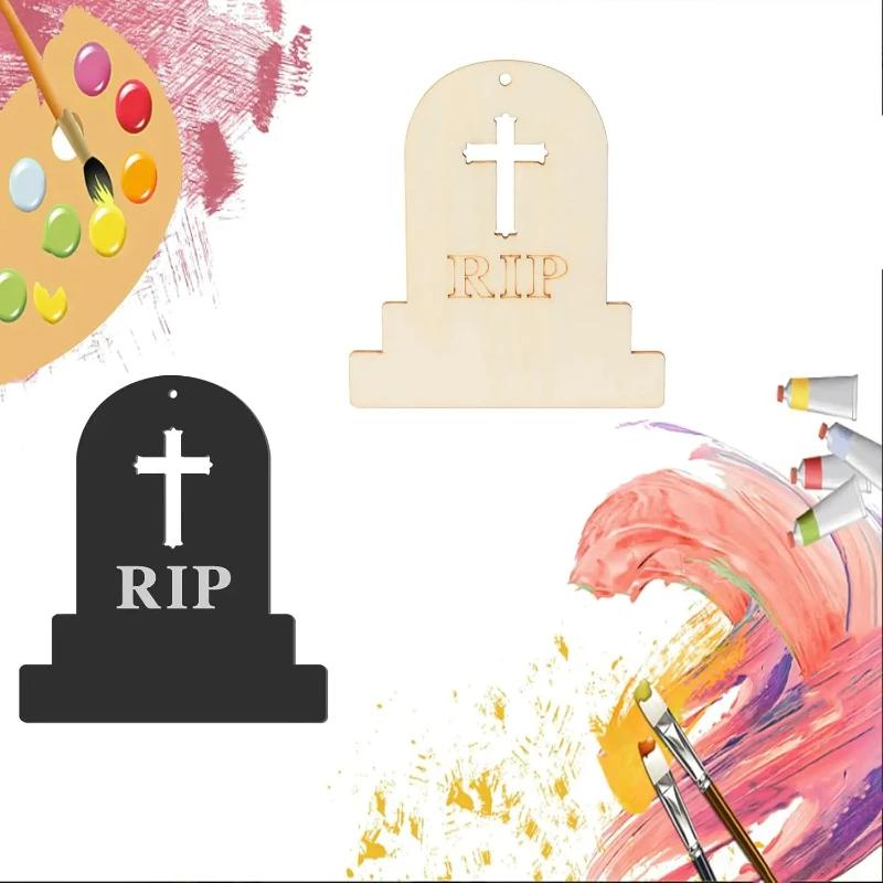 Top Quality Unfinished Wooden Tombstone Ornaments, 20pcs, Wood Material, Perfect for Halloween, Christmas