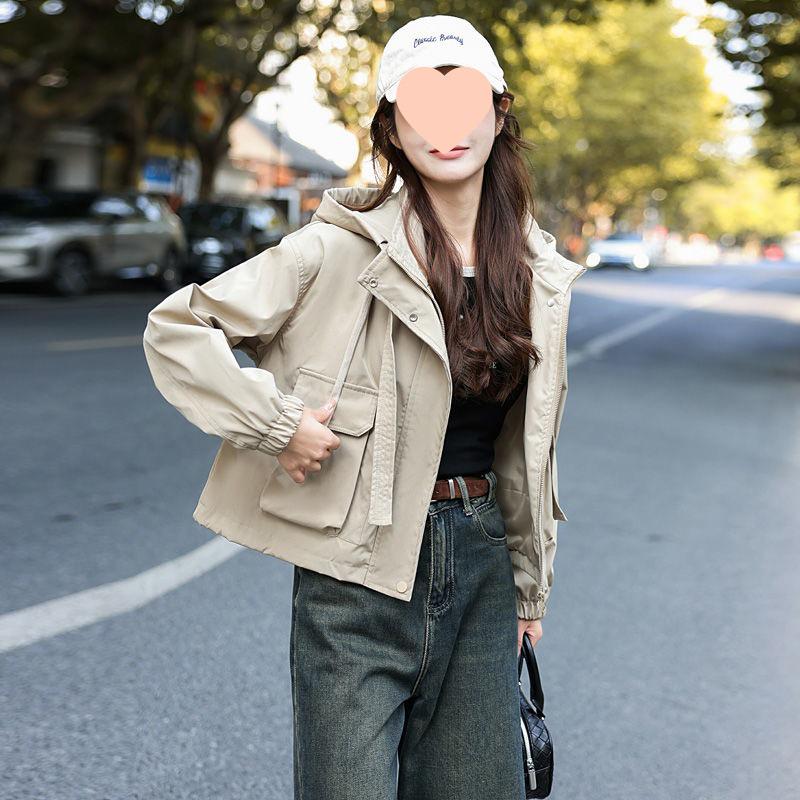 

Women s Petite Hooded Trench Coat - Short Casual Workwear Jacket for Spring & Autumn 2025 XL (120-140 jin)