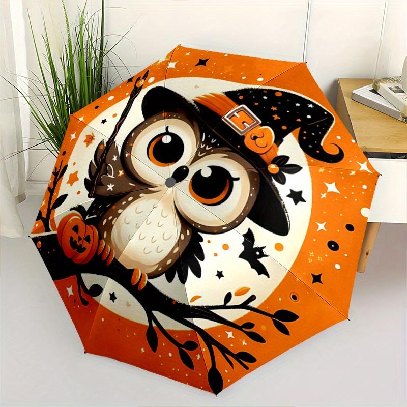 

1pc Owl Wizard Halloween Automatic Folding Umbrella - 3 Folding Design, Vivid Cartoon Pattern, Suitable for Outdoor Activities, A Gift for F