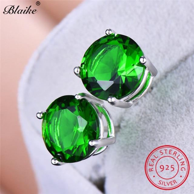 

Blaike Real S925 стерлингового серебра круглые серьги-гвоздики для женщин мужчин черный зеленый синий желтый розовый фиолетовый циркон радужные серьги