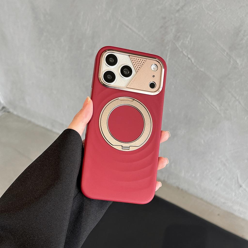 360-degree Rotating Bracket Magnetic Solid Color Phone Case for iPhone 17 Pro max Hardware lens protection For Magsafe Cover
