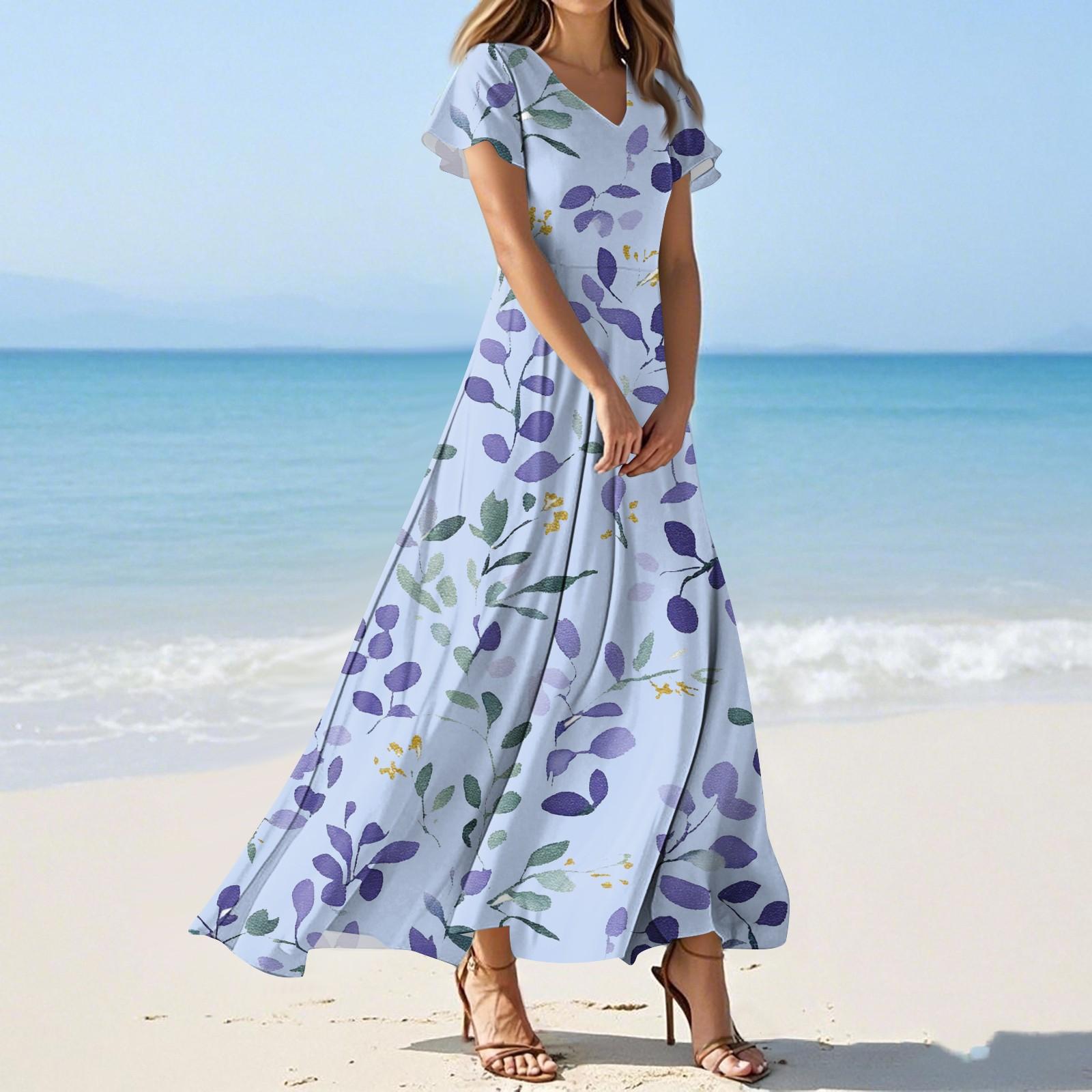 

Женские летние повседневные модные однотонные платья с V-образным вырезом и коротким рукавом L синий