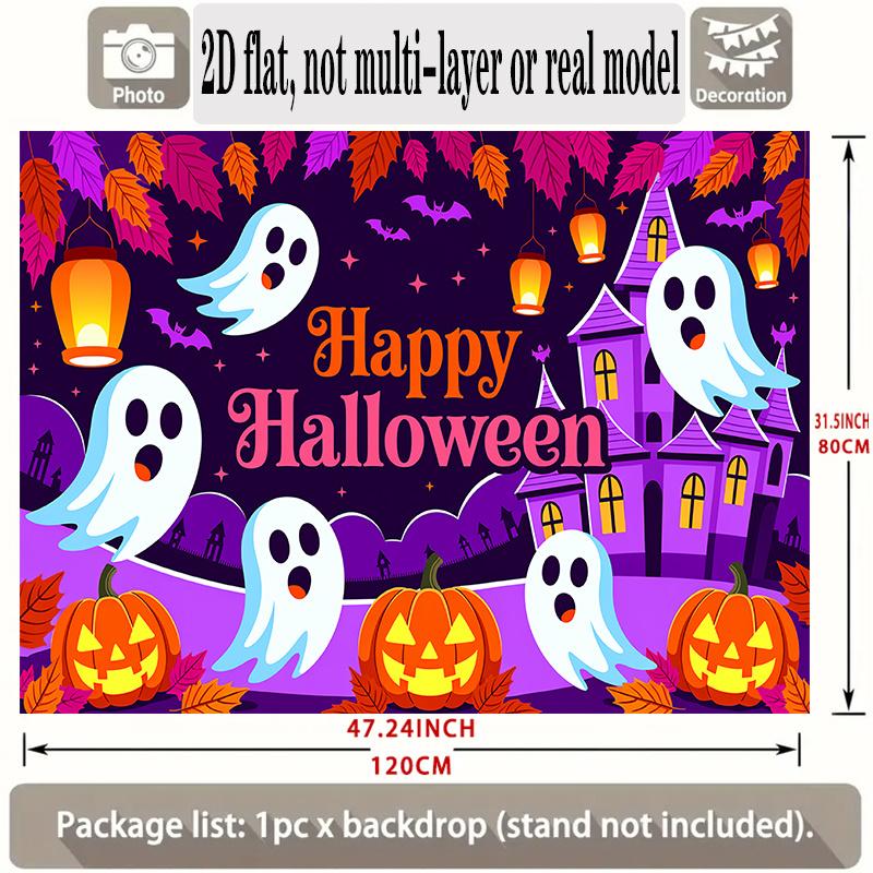 Party Backdrop Halloween Castle Flat Banners Ghosts Pumpkins Figures Hanging Winter Photo Background Decor Front Door Decor