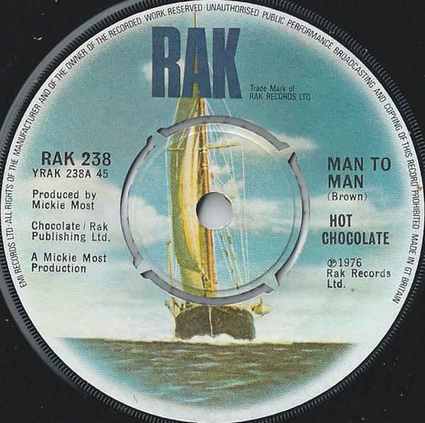 

7-дюймовая пластинка HOT CHOCOLATE - Man To Man RAK238 RAK 1976 UK Рок Б/У