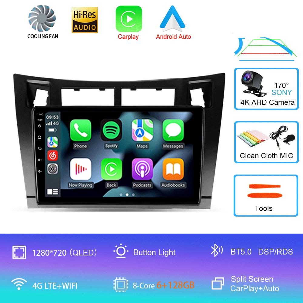 Car radio Android 14 Navigation Multimedia Player For Toyota Yaris 2005 - 2012 Carplay Auto Stereo video GPS 2 din DSP WIFI+4G
