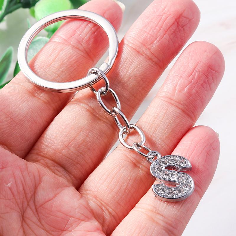 Fashion Initial 26 Letters A-Z Alphabet Keychain Rhinestone Key Ring Pendants for Car Key Bag Decor Charms DIY Accessories