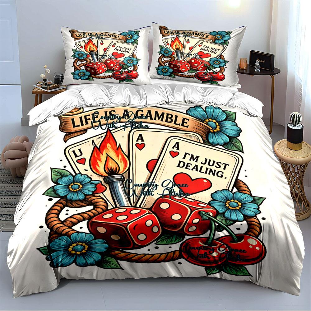 Life Is a Gamble Design Set Bedding Duvet Cover Set Duvet Cover Pillowcases (1*Duvet Cover 2*Pillowcases, Without Duvet Insert)