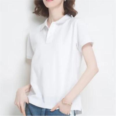 Damen Sommer Kurzarm Sport T-Shirt Einfarbiges Revers Arbeitskleidung