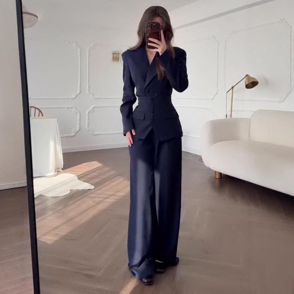 2025 Women's Autumn V-neck Button Long Sleeve Top & Pants Fashion Set