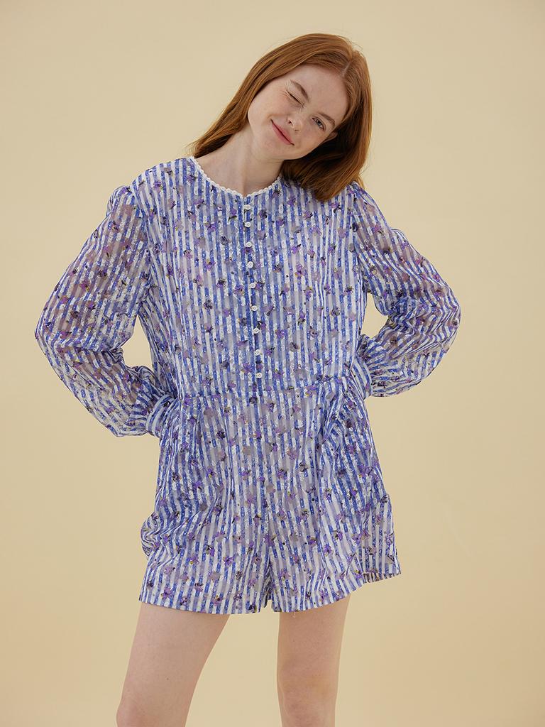 Meuwameuwa Flower Stripe Jumpsuit