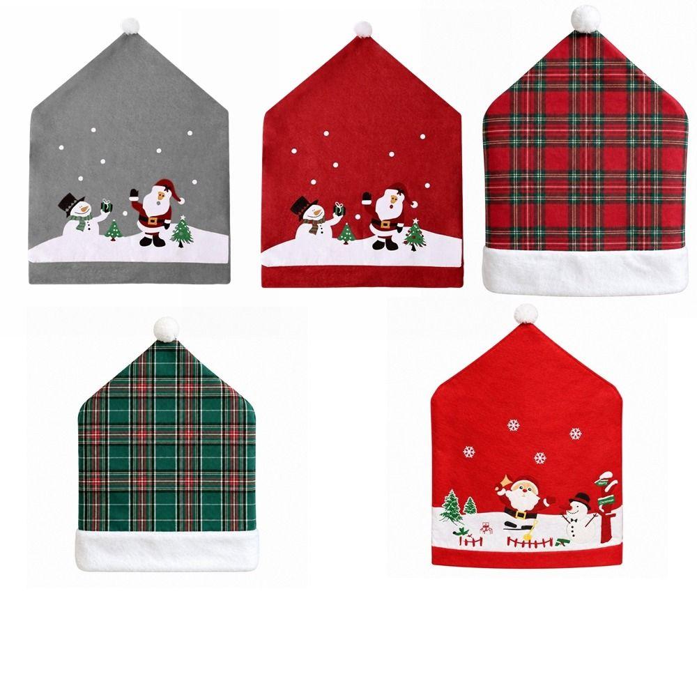 Santa Claus Chair Protective Slipcover Stripe Grid Stool Cover Christmas Chair Cover Xmas Party