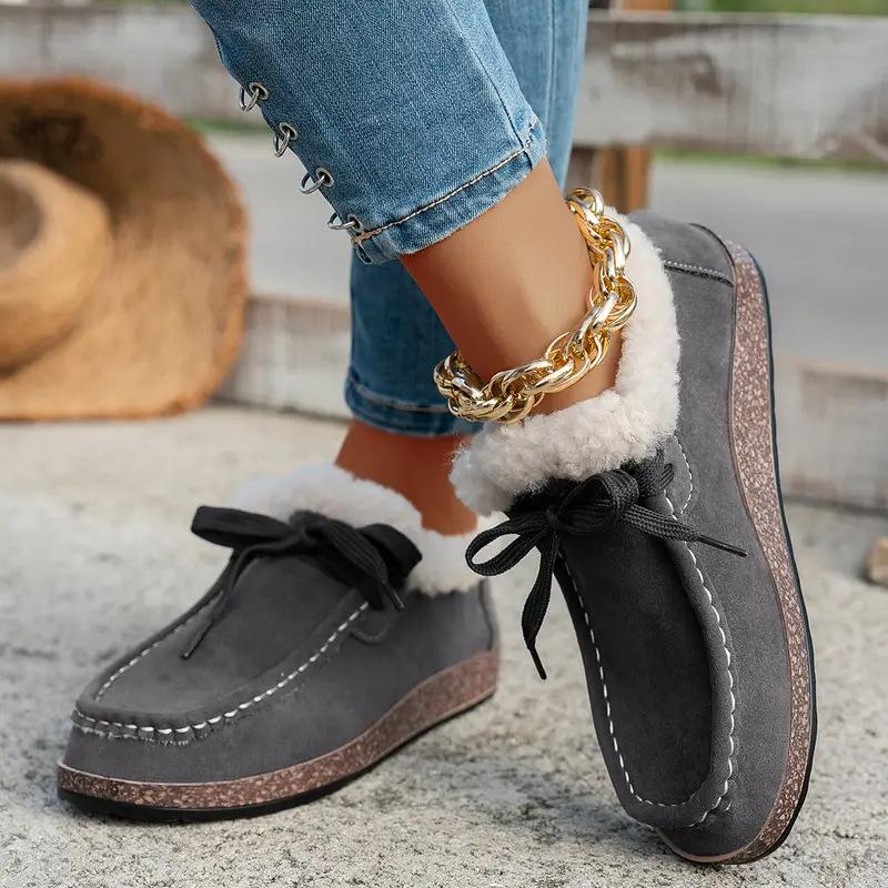Women's Plus Size Warm Fleece-Lined Low-Top Flat Heel Slip-On Lazy Casual Cotton Shoes