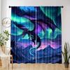 2pcs Elegant Dragon Battle Print Curtains- Vibrant Aurora& Mountain Scene, Polyester, Light-Filtering, Rod Pocket, Machine Washa