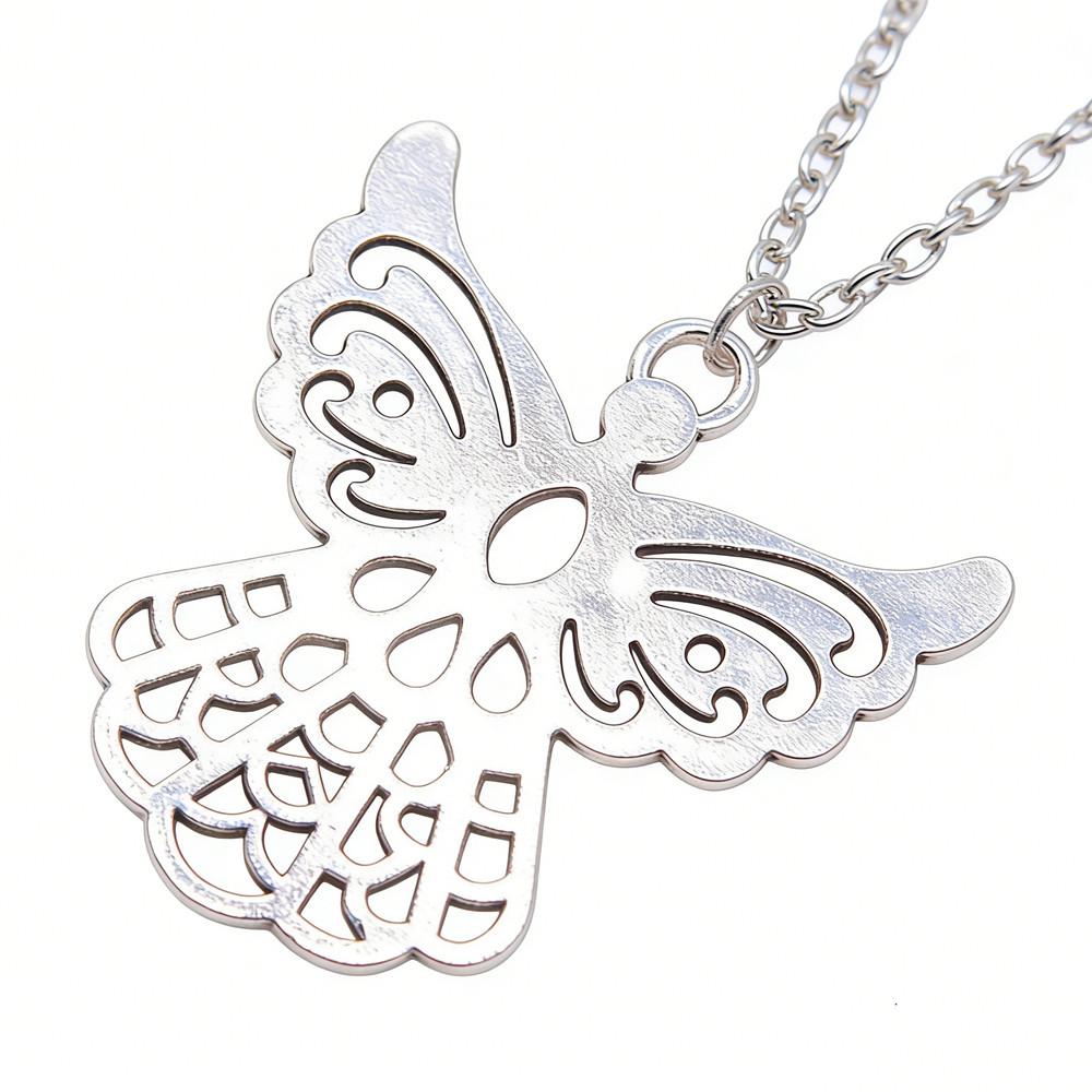 Angel Wing & Open Heart Pendant Necklace Romantic Gothic Statement Jewelry 45cm or 70cm Long Chain