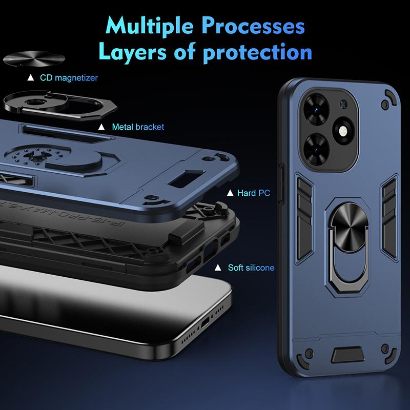 Luxury Armor Shockproof Case For Tecno Spark G0 2022 2023 Spark G0 2024 Spark G0 2025 Soft Bumper Car Magnetic Ring Phone Cover