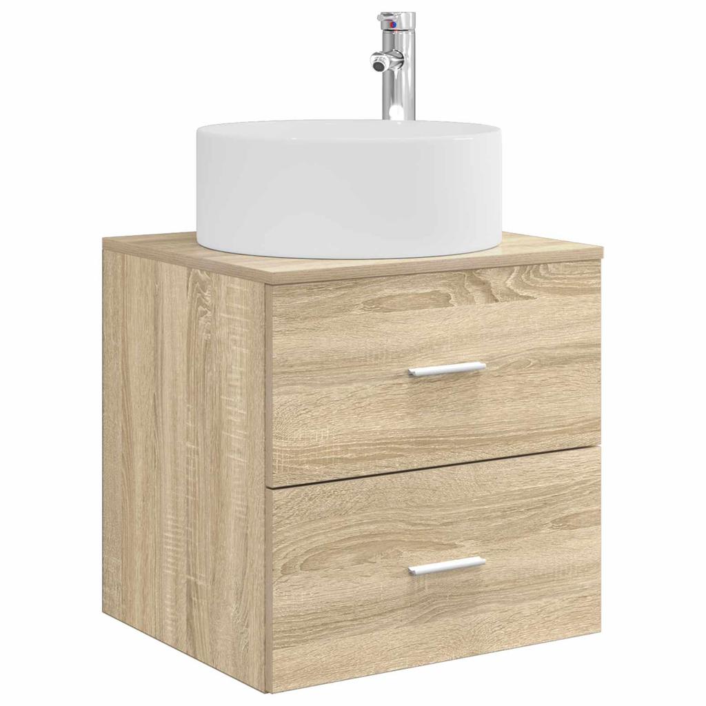 Bathroom Furniture Set 4 pcs Sonoma Oak Engineered Wood and Glass