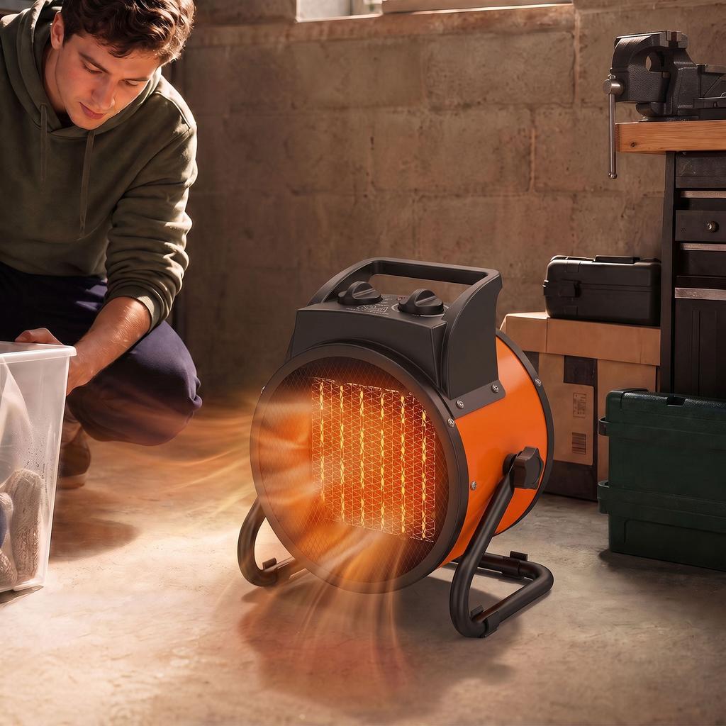 Industrial Fan Heater 2800W with Tilting, Electric Ceramic Space Heater with Adjustable Thermostat, Handle