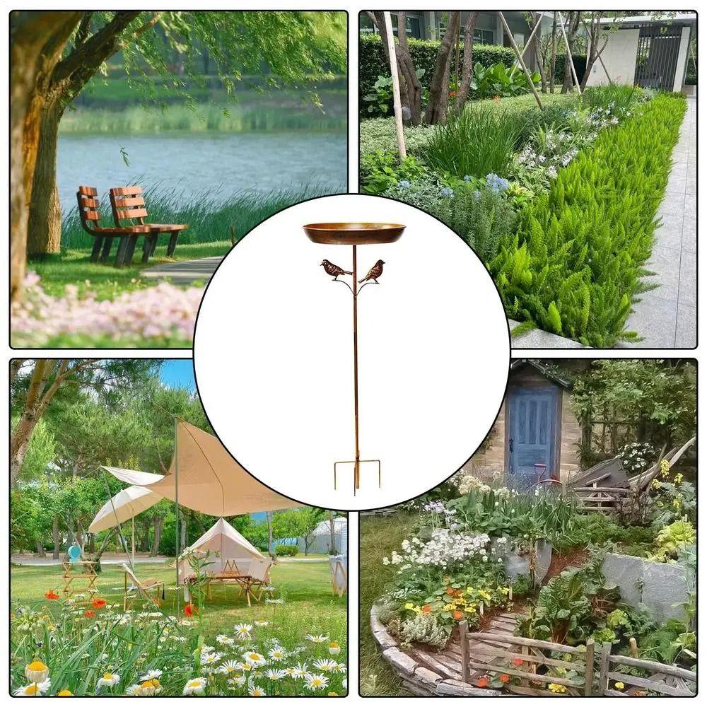 Iron Garden Birdbath Rustproof Tall Bird Water Bowl Bird Feeder Ground Plugin  Courtyard