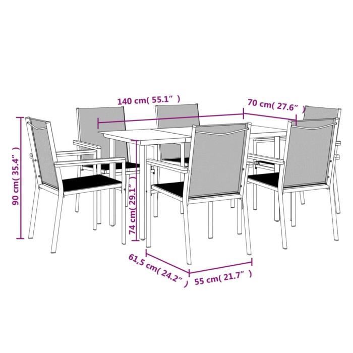 VidaXL Ensemble à manger de jardin 7 pcs noir textilène et acier 3187044
