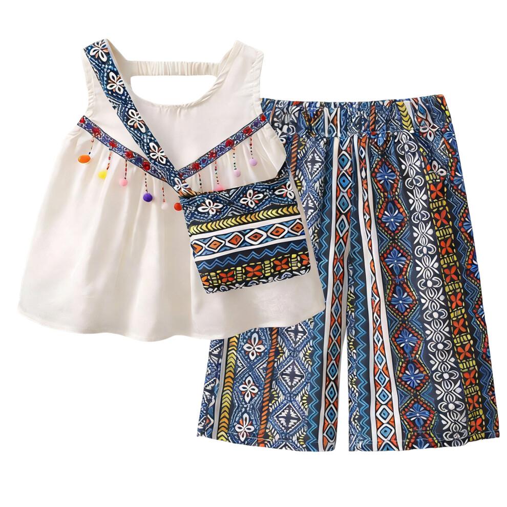 2 Piece Easy Wear Girls Summer Outfit Bohemian Vest And-120cm