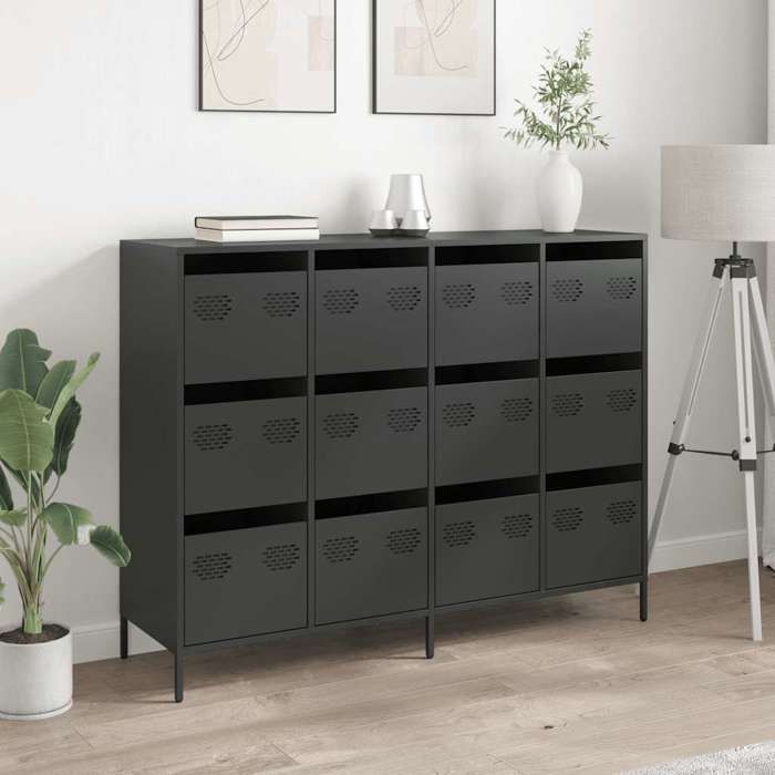 VidaXL Black Buffet 135x39x103.5 Cm Cold-Rolled Steel, Storage Cabinet, Kitchen Storage Cabinet, Cabinet 3307173