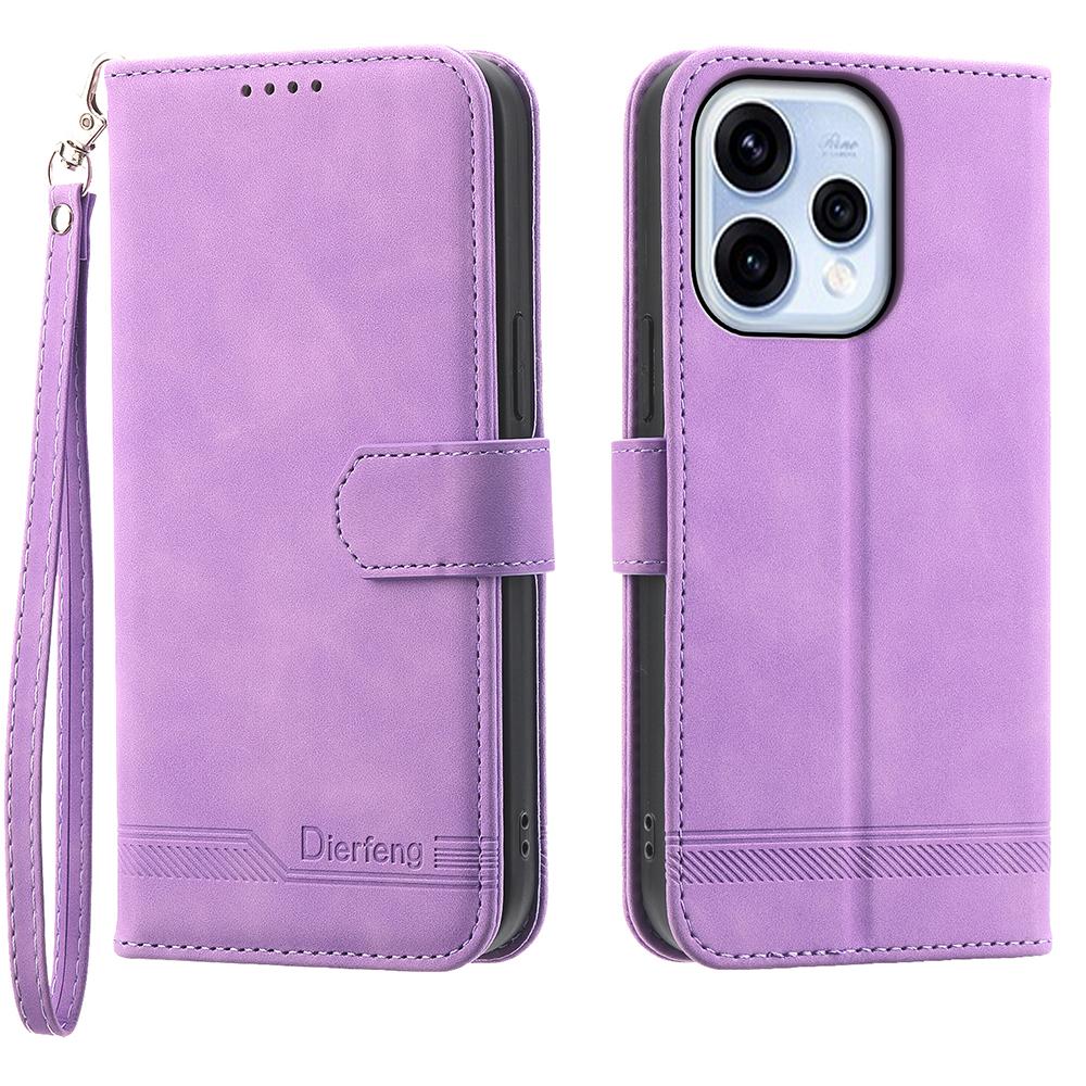 DIERFENG DF-03 For Oppo Reno15 5G (Global) / Reno15c 5G (China) Leather Case Lines Imprint Wallet Phone Cover with Wrist Strap