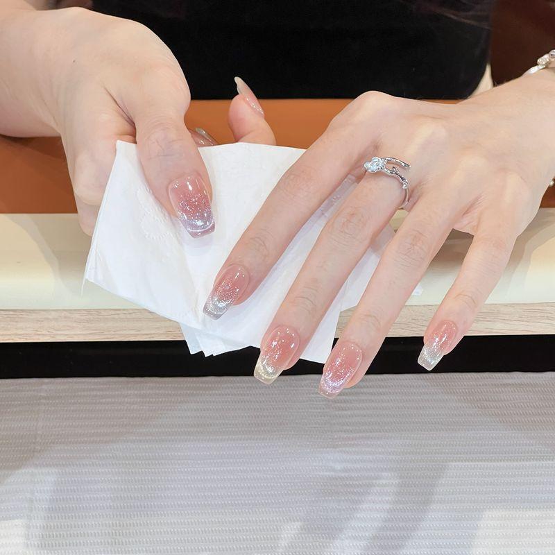 Ks Nail Art Wearable Nails Short Style 2026 New Model High-End Super Popular Cat Eye Handmade High-Quality Nude Color Stunning Nail Pieces