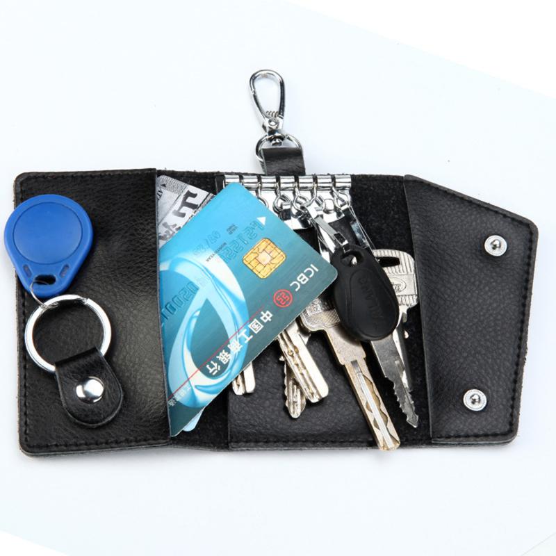 Pu Leather Keychain Men Women Key Organizer Holder Pouch Cow Split Car Key Wallet Housekeeper Key Case Mini Card Bag