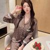 2026 Women's Ice Silk Pajamas: Lace Floral Print, High-End Feel, Long Sleeve, Perfect for Spring/Autumn, Indoor/Outdoor Wear