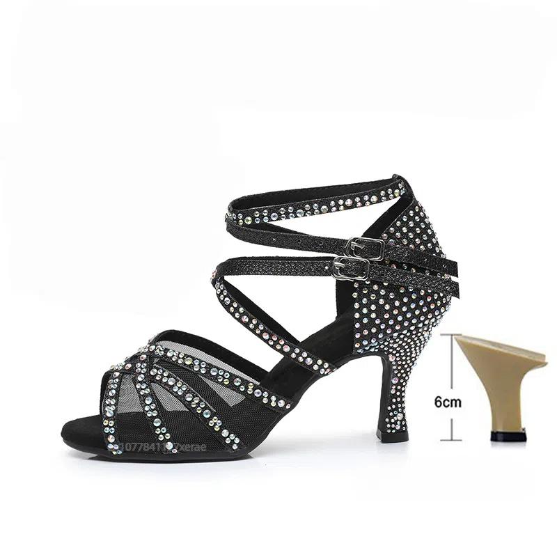 Neue Diamantbesetzte Latein-Tanzschuhe für erwachsene Frauen, Professionelle Tanzschuhe mit weicher Sohle, Mittlere Absätze für Damen
