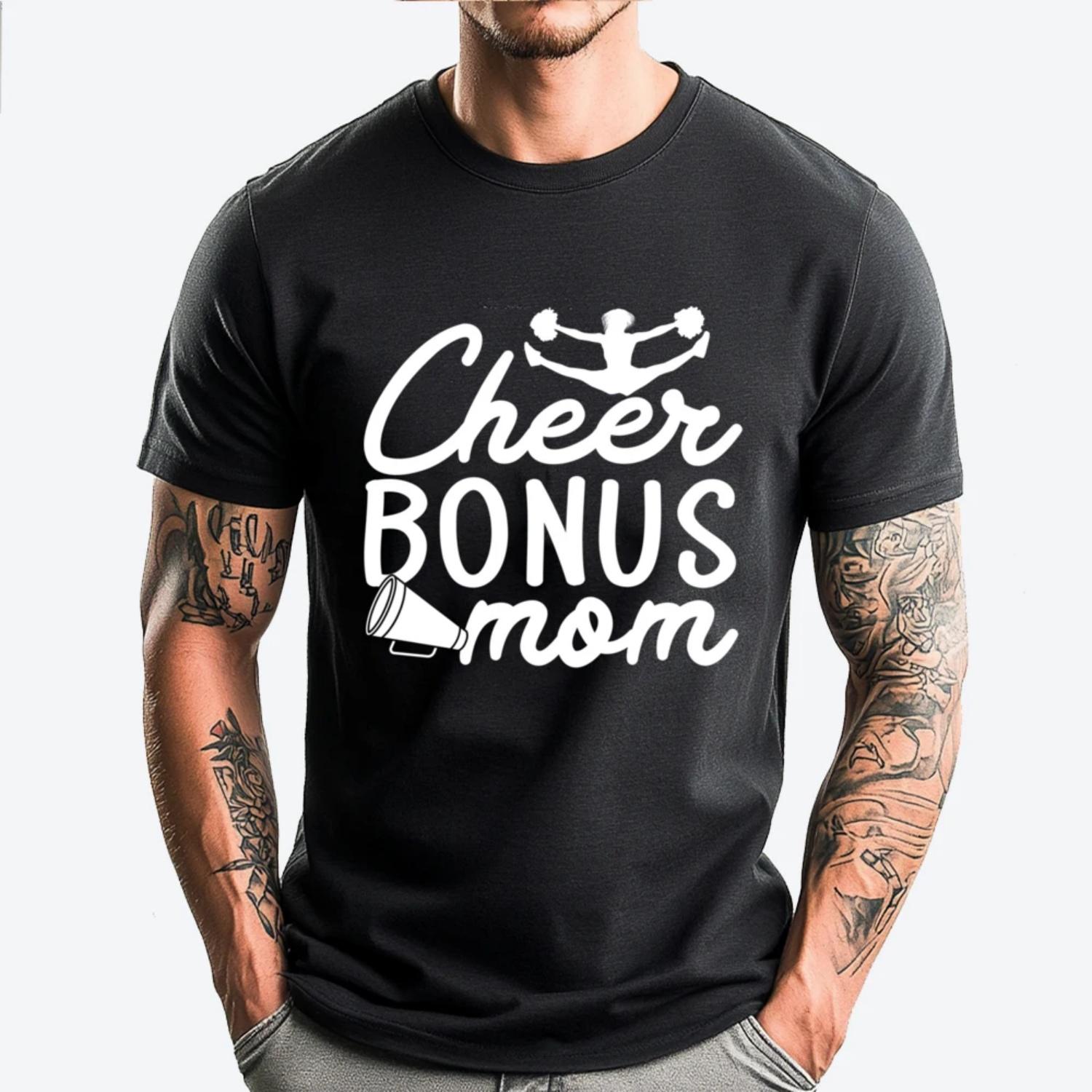 Cheer Bonus Mom Step Mother Cheerleader Cheer Bonus Mom Funny T Shirts Men Unisex Camisetas De Hombre Tee Shirt Illustration S чёрный