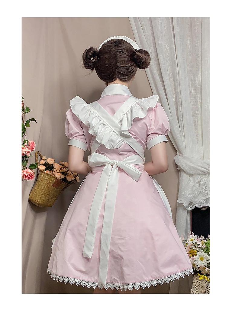 Japanese Lolita Maid Costume: Cute Short-Sleeved Dress with Skirt, Perfect for Cosplay