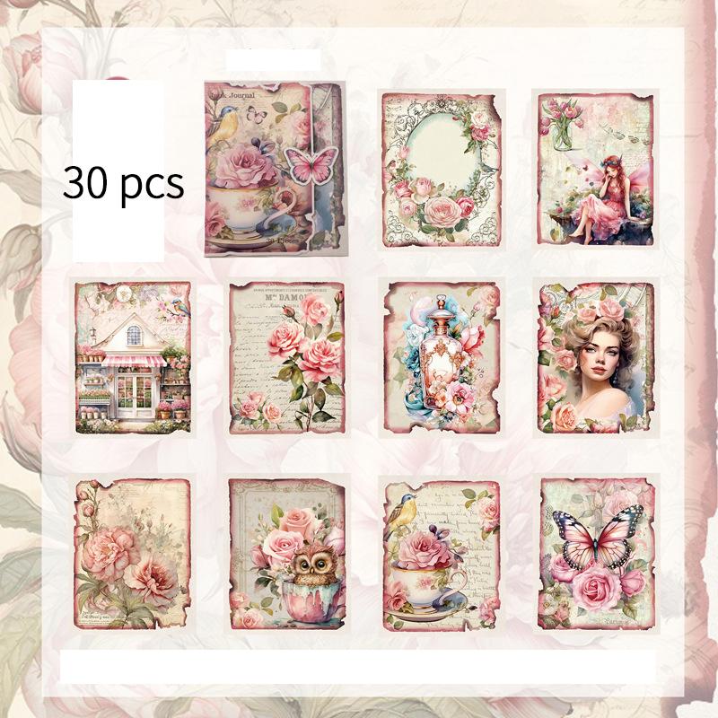 30 Pcs Vintage INS Decorative Material Paper DIY Diary Album Scrapbooking Material Hand Made Junk Journal Supplies