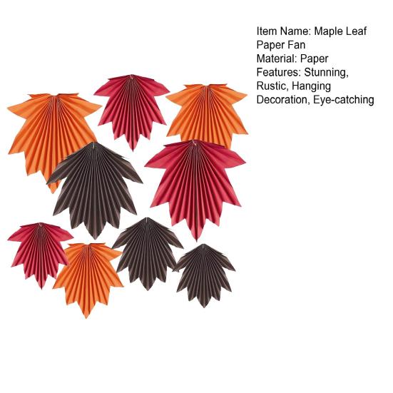 9 Pcs Fall Party Maple Leaves Paper Fans Rustic Hanging Paper Fan Decoration for Autumn Thanksgiving Birthday Baby Shower Wedding Decor