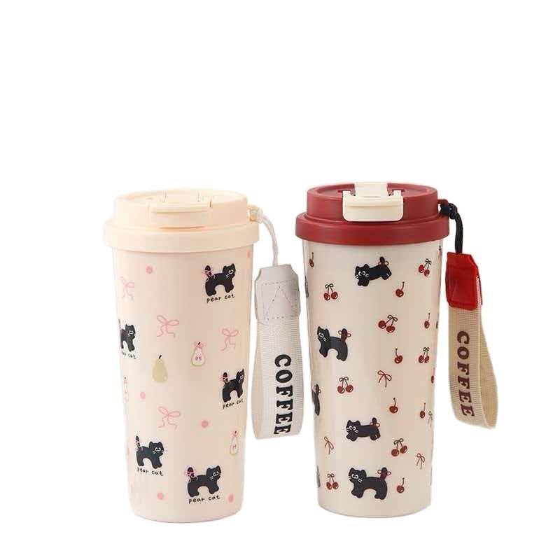 Water Bottle High Value Water Cup Puppy Double Drink Straw Cup Portable Coffee Cup Outdoor Rope Large Capacity Summer Cup