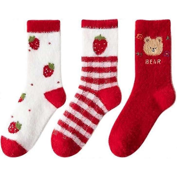 Cute Fuzzy Socks For Girls, 3 Pairs Wool Slipper Socks For Women, Us Shoe Size 5-9 - DD