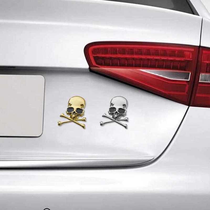 3D Metal Skull Skeleton Crossbones Car Motorcycle Sticker Truck Label Badge Car Gothic Skeleton Tail Decorative Badge Decoration
