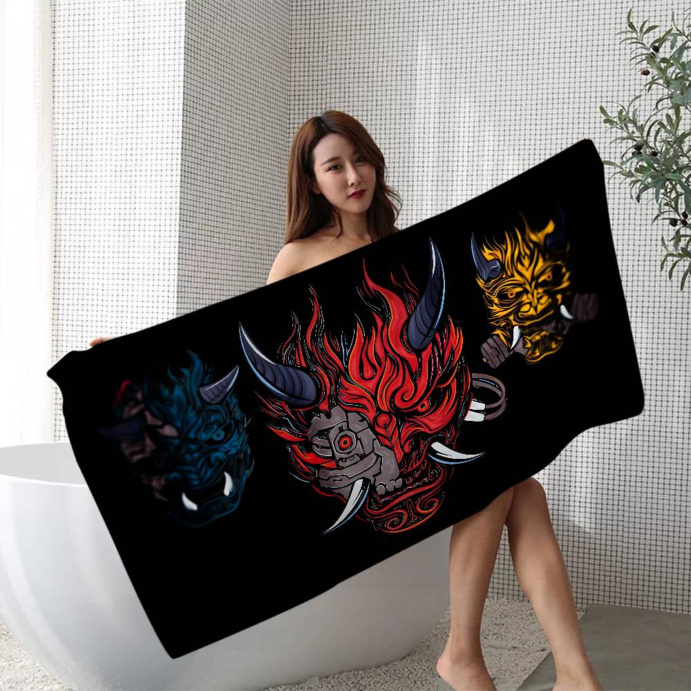 1pc Japan Samurai Oni Mask Microfiber Printed Beach Towel Mountain Climbing Yoga Beach Swimming Running Absorbent Soft Towel