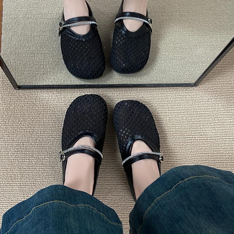 Fashion CRLAYDK Fashion Mule for Women Mesh Hollow Out Backless Loafers Slip On Flat Casual Ladies Walking Lazzy Slides Buckle Slippers