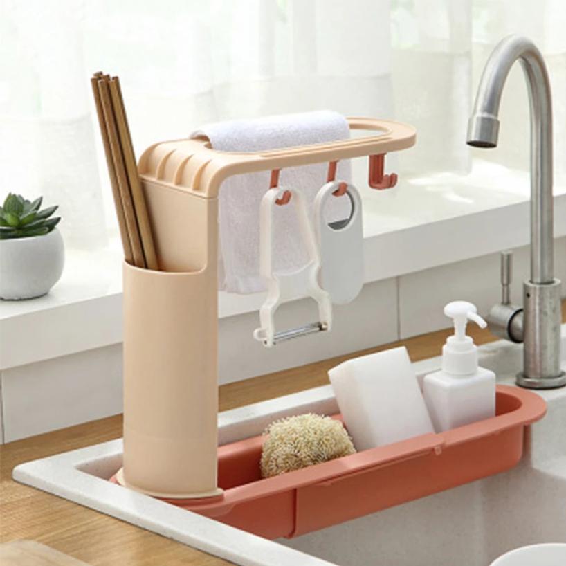 1 Pcs Kitchen Telescopic Sink Rack Adjustable Sink Drain Rack Kitchen Sponge Storage Drain Rack Soap Gadget Accessories