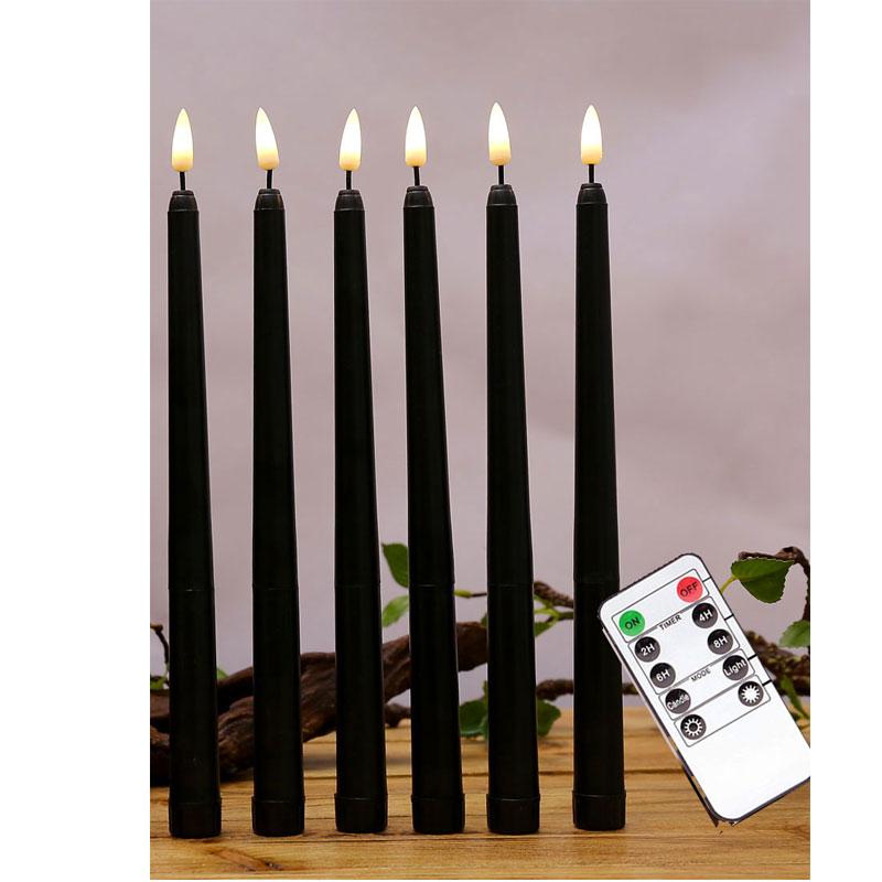 4 or 6 Pieces 11 Inch Black/White Flameless LED Taper Candles Remote,Yellow White Birthday Room Decorative Halloween Candles