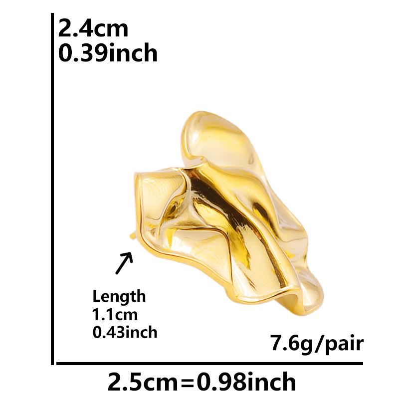 304 Stainless Steel Heart Stud Earrings - Pleated Irregular Design, 18k Gold Plated