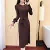 Pull d'automne pour femmes Robe slim couleur unie Élégantes robes tricotées mi-longues